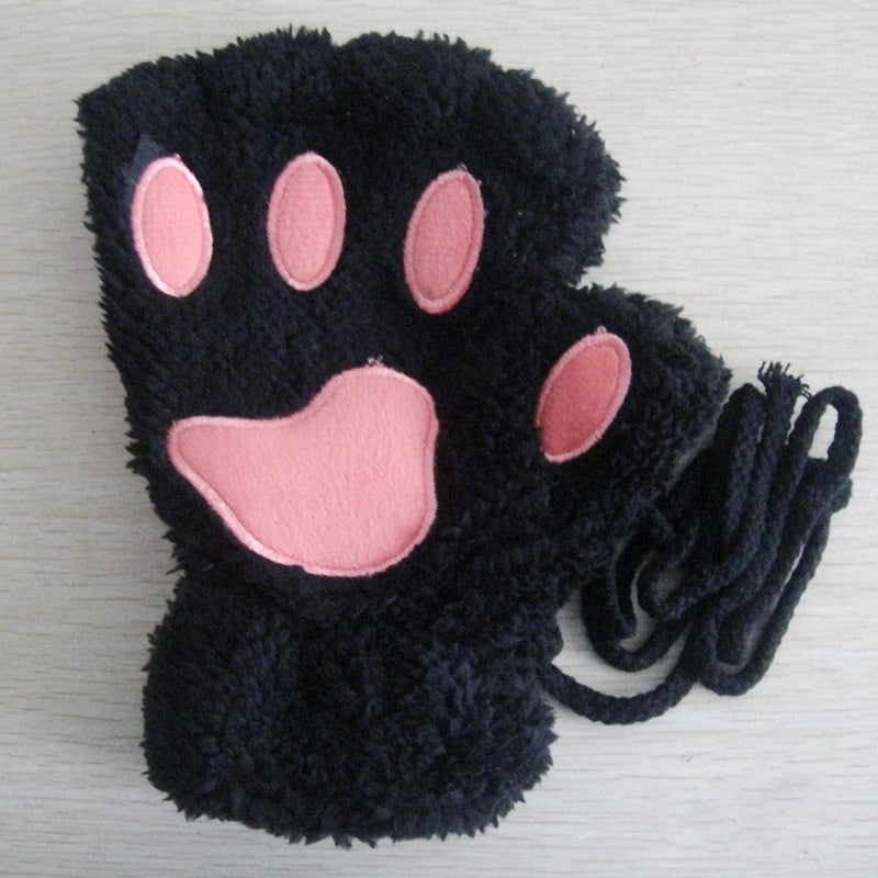 Plush Cozy Women Fingerless Gloves - Cat-Claw Fleece Winter