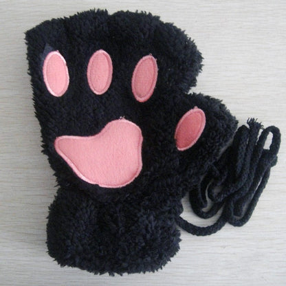 Plush Cozy Women Fingerless Gloves - Cat-Claw Fleece Winter