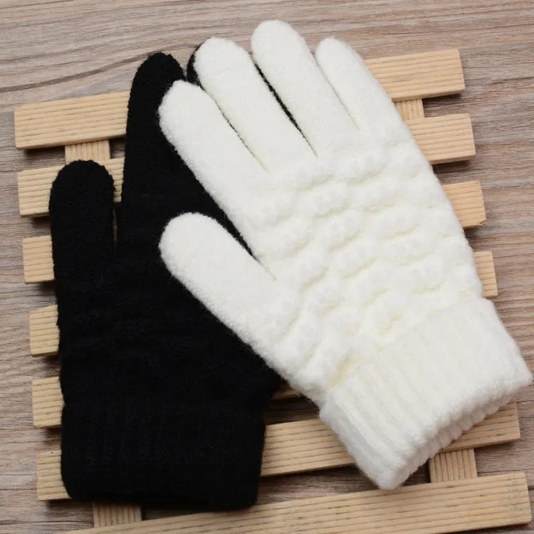 Womens Stretchy Knit Gloves - Stretch-Fitted, Wool Blend