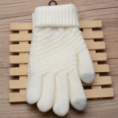 Womens Stretchy Knit Gloves - Stretch-Fitted, Wool Blend