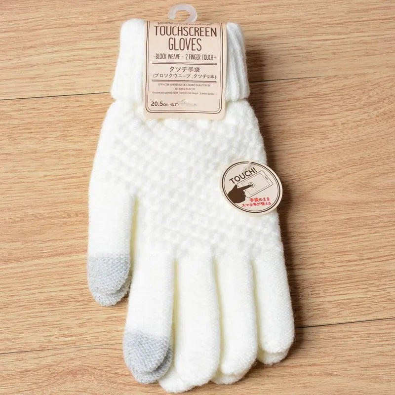Womens Stretchy Knit Gloves - Stretch-Fitted, Wool Blend