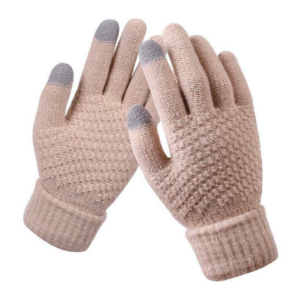 Womens Stretchy Knit Gloves - Stretch-Fitted, Wool Blend