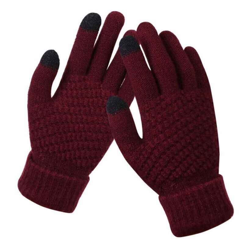 Womens Stretchy Knit Gloves - Stretch-Fitted, Wool Blend
