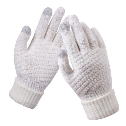 Womens Stretchy Knit Gloves - Stretch-Fitted, Wool Blend