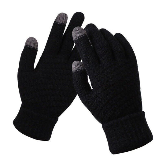 Womens Stretchy Knit Gloves - Stretch-Fitted, Wool Blend