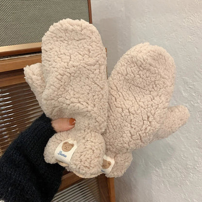 Women’s Warm Teddy Mittens - Chunky Sherpa Plush, Winter