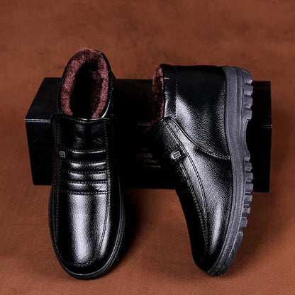 Men's Warm Snow Boots - Ankle Plush-Lined Leather, Winter