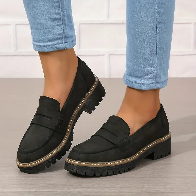 Variant image for Thick Platform Moccasins for Women with 4.5 cm Padded Sole, Slip-On Design, Comfortable and Supportive Moccasin Slippers-1