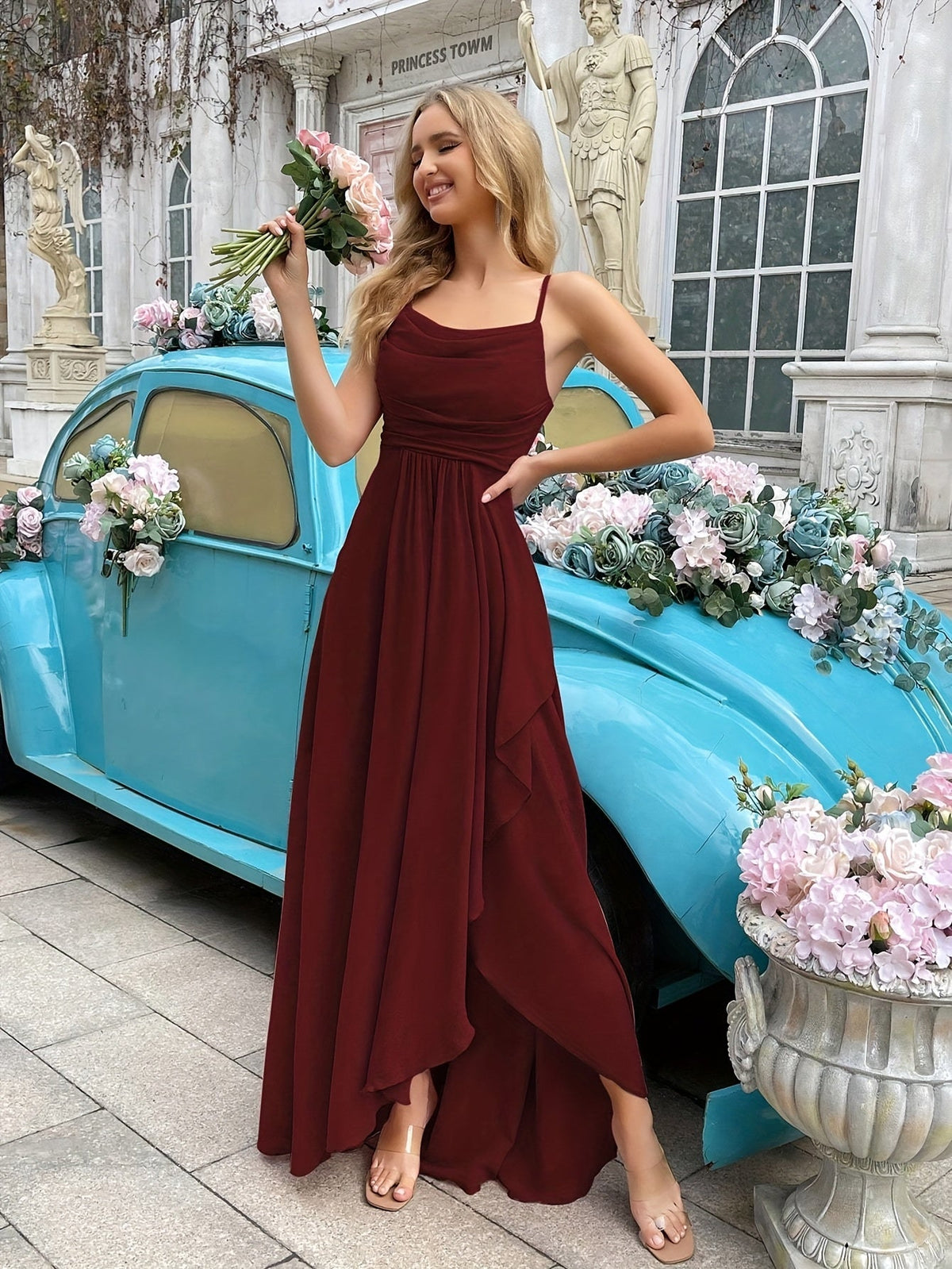 Elegant Women's Long Chiffon Dress, Fit and Flare Design, Versatile Summer and Wedding Guest Dresses-3