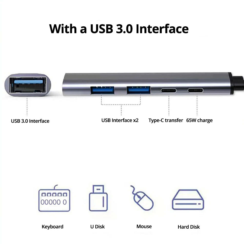 USB C Hub 6 In 1 Multiport Adapter Travel-Friendly 60W PD Plus