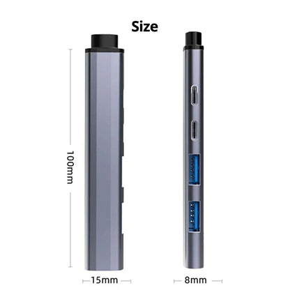USB C Hub 6 In 1 Multiport Adapter Travel-Friendly 60W PD Plus