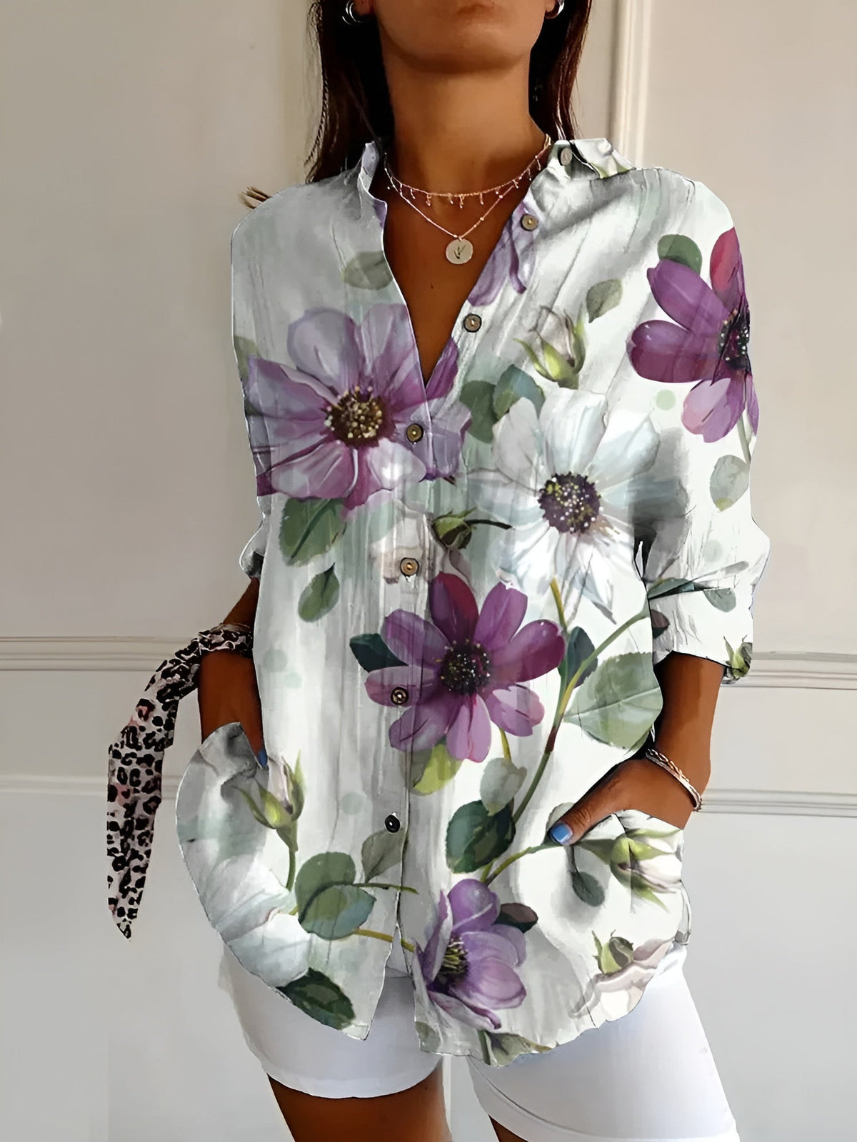 Variant image for Floral Breeze Women's Blouse - Lightweight, Breathable Plus Size Tops in S-5XL for Casual or Professional Style-49