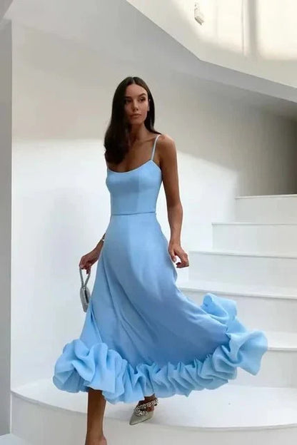 Elegant Floral Maxi Dress with Ruffles, Sleeveless A-Line Long Dress for Women, Summer Party Style-3