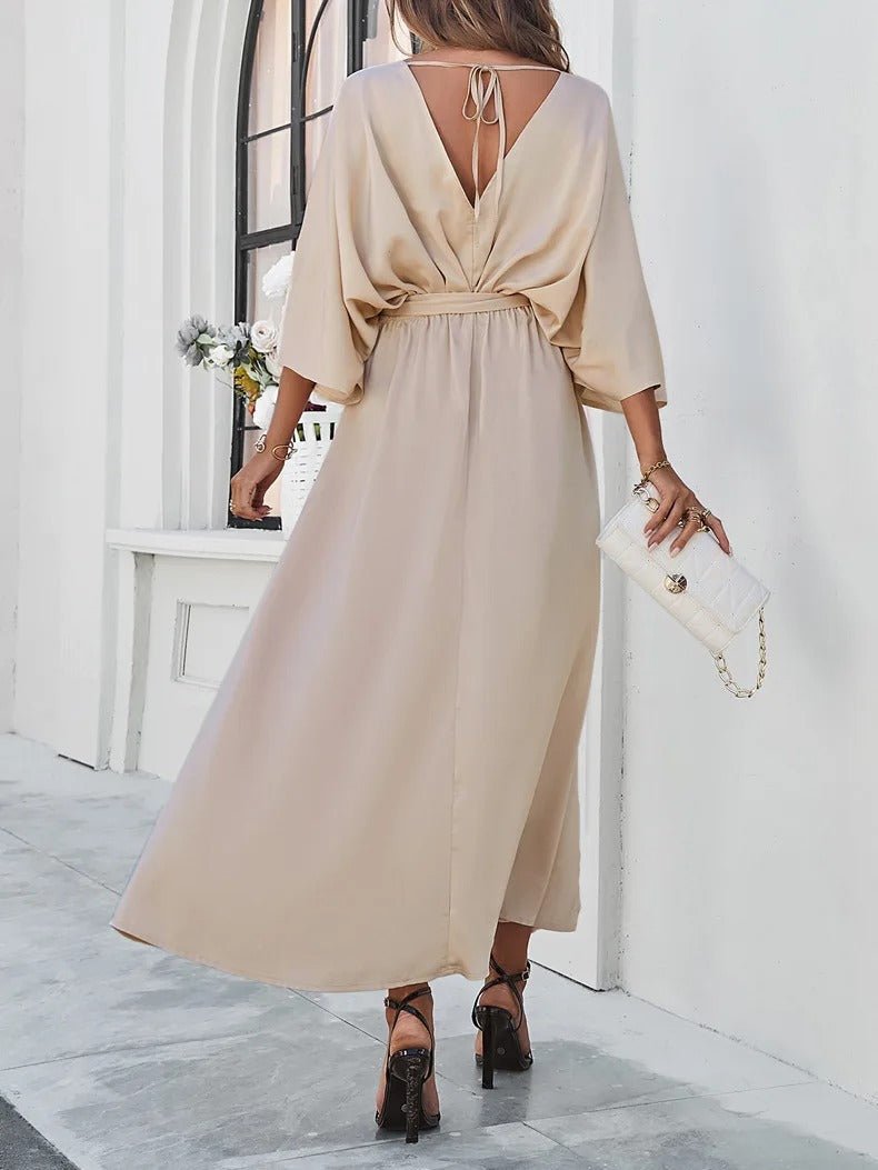 Elegant V-Neck Summer Dress for Women - Perfect Wedding Guest or Formal Event Attire, Knee-Length, Comfortable Fit-3
