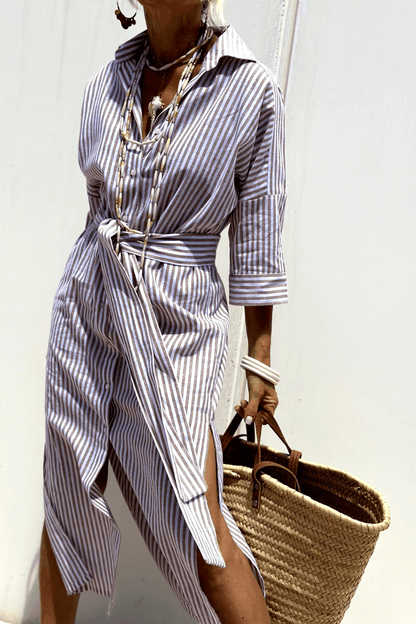 Variant image for Elegant Women's Blouse Dress in Lightweight Breathable Fabric, Versatile Styling with Classic Button Strip, Available in Pink and Beige-1