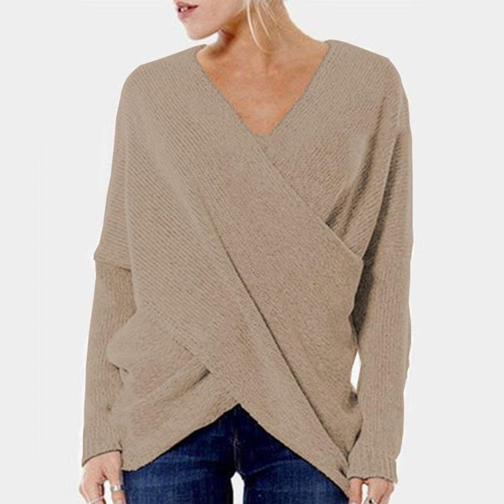 Plush Flattering Womens Wrap Sweater - Crossover Knit Casual