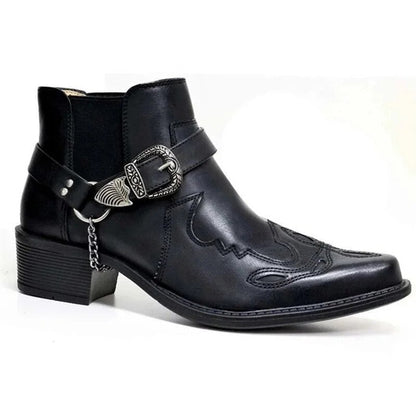 Variant image for Handmade Leather Cowboy Boots for Men with Chain Buckle, Durable Motorcycle Style, Comfortable Fit-1